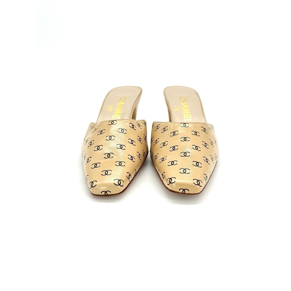 Chanel Vintage Lagerfeld CC Print Pointed Toe Kitten Heel Mules Slip On Pumps 36 - Picture 3 of 12